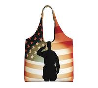NBCCDVSH Thank You Soldier Saluting America Flag Canvas Tote Bag for Women Grocery Bag Reusable Aesthetic Shopping Bags Beach Handbag