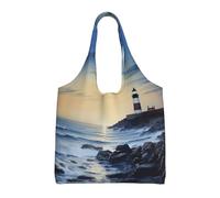 NBCCDVSH The Seaside Lighthouse Canvas Tote Bag for Women Grocery Bag Reusable Aesthetic Shopping Bags Beach Handbag