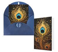 NBCCDVSH Thinking of You Card with Envelopes Peacock Feather Gold Design Greeting Card 4x6 Notecards Happy Birthday Cards Wedding Blank Thank You Cards Baby Shower All Occasion GreetingCards