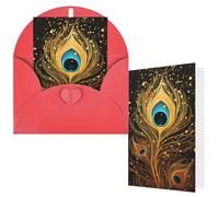 NBCCDVSH Thinking of You Card with Envelopes Peacock Feather Gold Design Greeting Card 4x6 Notecards Happy Birthday Cards Wedding Blank Thank You Cards Baby Shower All Occasion GreetingCards