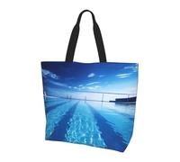 NBCCDVSH Tote Bag for Women Grocery Bag Reusable Aesthetic Shopping Bags Blue Swimming Pool Beach Handbag