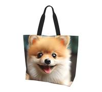NBCCDVSH Tote Bag for Women Grocery Bag Reusable Aesthetic Shopping Bags Cute Little Pomeranian Beach Handbag