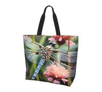 NBCCDVSH Tote Bag for Women Grocery Bag Reusable Aesthetic Shopping Bags Dragonfly Insects Flowers Beach Handbag