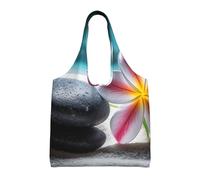 NBCCDVSH Tropical Flower and Zen Stone Canvas Tote Bag for Women Grocery Bag Reusable Aesthetic Shopping Bags Beach Handbag