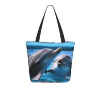 NBCCDVSH Watercolor Lighthouse Fantasy Light Tote Bag for Women Grocery Bag Reusable Aesthetic Shopping Bags Beach Handbag, Two Dolphins in the Water, One Size