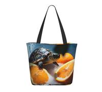 NBCCDVSH Watercolor Lighthouse Fantasy Light Tote Bag for Women Grocery Bag Reusable Aesthetic Shopping Bags Beach Handbag, Turtles Emerging from Oranges, One Size