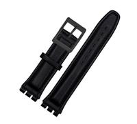 NBCNZCTSAS 17mm 19mm Men's and Women's Embossed Leather Watch Strap Fit For Swatch YIS415 YIS414 YIS402 Series Steel Clasp Watch Band Bracelet(Black-black,17mm)