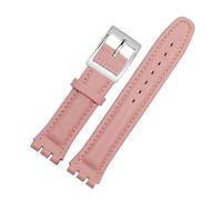 NBCNZCTSAS 17mm 19mm Men's and Women's Embossed Leather Watch Strap Fit For Swatch YIS415 YIS414 YIS402 Series Steel Clasp Watch Band Bracelet(Pink-silver,17mm)