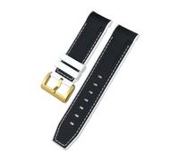 NBCNZCTSAS 23mm 22mm Curved End Silicone Rubber Watchband Fit For Tudor Black Bay Bronze Pelagos Fit For Longines Conquest HydroConquest L3 Watch Strap(Black white-golden,22mm)