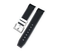NBCNZCTSAS 23mm 22mm Curved End Silicone Rubber Watchband Fit For Tudor Black Bay Bronze Pelagos Fit For Longines Conquest HydroConquest L3 Watch Strap(Black white-silver,23mm)
