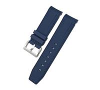 NBCNZCTSAS 23mm 22mm Curved End Silicone Rubber Watchband Fit For Tudor Black Bay Bronze Pelagos Fit For Longines Conquest HydroConquest L3 Watch Strap(Blue blue-Silver,22mm)