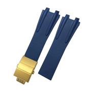 NBCNZCTSAS 26mm Silicone Rubber Steel Folding Buckle Watch Band Fit For Ulysse Nardin Blue Black Brown Sport Strap Accessories(Blue Golden buckle)