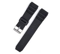 NBCNZCTSAS Black Sports Diving Rubber Watch Strap Fit For Casio 18mm 20mm 22mm Men Silver Stainless Steel Buckle Replacement Silicone Watchband(20mm)