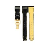 NBCNZCTSAS Carbon Fiber Pattern Leather Strap Fit For IWC Fit For Pilot Series IW377903 IW389108 Leather Watchbands 20mm 21mm 22mm Men Bracelet(01-gold bucke,22mm)