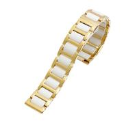 NBCNZCTSAS Fashion Flat Mouth Fine Steel Room Ceramic Watchband 15 16mm Fit For Huawei B2 B3 B5 B6 Strap Men's and Women's Business Watch Chain(Gold-white,B2-15mm)
