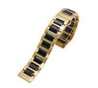 NBCNZCTSAS Fashion Flat Mouth Fine Steel Room Ceramic Watchband 15 16mm Fit For Huawei B2 B3 B5 B6 Strap Men's and Women's Business Watch Chain(Gold-black,B2-15mm)