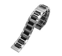 NBCNZCTSAS Fashion Flat Mouth Fine Steel Room Ceramic Watchband 15 16mm Fit For Huawei B2 B3 B5 B6 Strap Men's and Women's Business Watch Chain(Silver-black,B3-16mm)