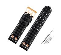 NBCNZCTSAS Fit For Hamilton Khaki Aviation Series H77696793 Carbon Fiber Carbon Fiber Leather Watch Strap Accessories 22mm black Metal Rivet(Black White RG clasp)