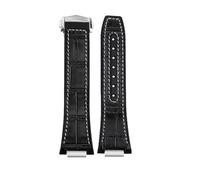 NBCNZCTSAS Fit For IWC Fit For Engineer Leather Watch Band IW328901 903 IW328902 Rubber Cowhide Men's Watch Strap Bracelet 25 * 14MM(Black white-silver)