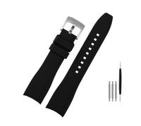 NBCNZCTSAS Fit For Rolex Fit For Longine Fit For Citizen BN0193 Tudor Curved Interface Silicone Watchband Strap 19mm 20mm 22mm 21 Man Soft Bracelet Accessories(Black silver,20mm)