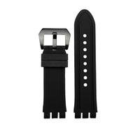 NBCNZCTSAS Fit For Swatch YOS440 YOS413 424 Soft Silicone Watch Strap Waterproof Black 23 Resin Watchband Stainless steel Pin buckle Wristband(Black-black buckle)