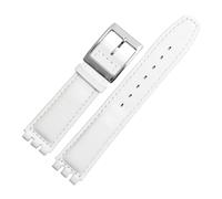 NBCNZCTSAS Leather Bracelet Fit For Swatch Watch Band 17mm 19mm Wrist Strap Pink Red black Watchbands Women man Watch belt Accessories(B-white-1,19mm)