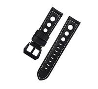 NBCNZCTSAS Leather Watch Strap Vintage Brown Black 20mm 22mm 24mm Belt For Man Three Holes Breathable Soft Band(Black-black,20mm)