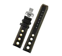 NBCNZCTSAS Leather watchband Fit For tissot 1853 Sports Racing Series PRS516 T91 T044 Soft strap 20mm Folding clasp bracelet(Black yellow Silver,20mm)