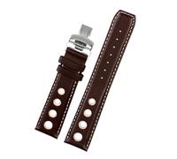 NBCNZCTSAS Leather watchband Fit For tissot 1853 Sports Racing Series PRS516 T91 T044 Soft strap 20mm Folding clasp bracelet(Brown white Silver,20mm)