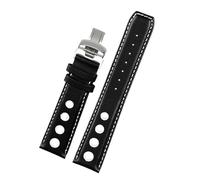 NBCNZCTSAS Leather watchband Fit For tissot 1853 Sports Racing Series PRS516 T91 T044 Soft strap 20mm Folding clasp bracelet(Black White Silver,20mm)