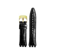 NBCNZCTSAS Leather Watchband Steel Clasp 21mm Fit For Swatch IRONY YOS440 449 448 401G 420 Woman Watch Strap Bracelet Wrist Men(Black-gold)