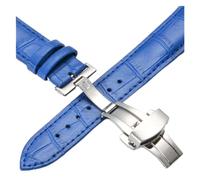 NBCNZCTSAS Leather Watchbands 12 14 16 18 20mm Universal Watch Steel Butterfly Clasp Buckle Strap Wrist Belt Bracelet(Silver-blue,14mm)