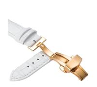 NBCNZCTSAS Leather Watchbands 12 14 16 18 20mm Universal Watch Steel Butterfly Clasp Buckle Strap Wrist Belt Bracelet(Gold-White,20mm)