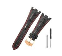 NBCNZCTSAS Leather Watchbands Fit For Audemars & Fit For Piguet Royal Oak 15710 26471 26474 28mm With Folding Buckle Watch Strap(Black red-Rose-K13)