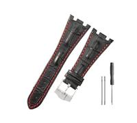 NBCNZCTSAS Leather Watchbands Fit For Audemars & Fit For Piguet Royal Oak 15710 26471 26474 28mm With Folding Buckle Watch Strap(Black red-Steel-K13)