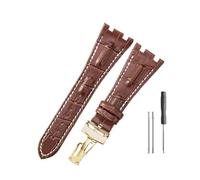 NBCNZCTSAS Leather Watchbands Fit For Audemars & Fit For Piguet Royal Oak 15710 26471 26474 28mm With Folding Buckle Watch Strap(Brown white-Gold-Z1)