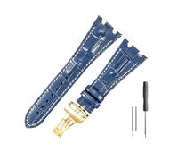 NBCNZCTSAS Leather Watchbands Fit For Audemars & Fit For Piguet Royal Oak 15710 26471 26474 28mm With Folding Buckle Watch Strap(Blue white-Golden-Z1)