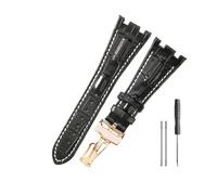 NBCNZCTSAS Leather Watchbands Fit For Audemars & Fit For Piguet Royal Oak 15710 26471 26474 28mm With Folding Buckle Watch Strap(Black white-Rose-Z1)
