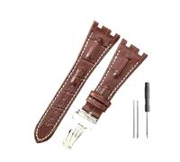 NBCNZCTSAS Leather Watchbands Fit For Audemars & Fit For Piguet Royal Oak 15710 26471 26474 28mm With Folding Buckle Watch Strap(Brown white-Steel-Z1)