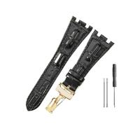 NBCNZCTSAS Leather Watchbands Fit For Audemars & Fit For Piguet Royal Oak 15710 26471 26474 28mm With Folding Buckle Watch Strap(Black-Golden-Z1)
