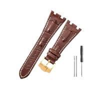 NBCNZCTSAS Leather Watchbands Fit For Audemars & Fit For Piguet Royal Oak 15710 26471 26474 28mm With Folding Buckle Watch Strap(Brown white-Gold-K13)