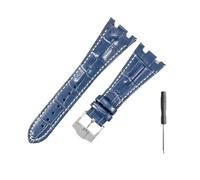 NBCNZCTSAS Leather Watchbands Fit For Audemars & Fit For Piguet Royal Oak 15710 26471 26474 28mm With Folding Buckle Watch Strap(Blue white-Steel-K13)