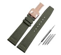 NBCNZCTSAS Nylon Canvas Watchband Fit For IWC Fit For PILOT Fit For Portugal Fabric 20MM 21MM 22MM Leather Watch Strap Black Armygreen Men's Wristband(B-green-rose gold,21mm)
