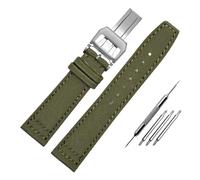 NBCNZCTSAS Nylon Waterproof Warchband Fit For Universal Fit For Pilot Fit For Portuguese Canvas back Leather men's Watch Strap Army Green 20 21MM 22MM Bracelet(Green-silver-B,21mm)