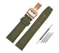 NBCNZCTSAS Nylon Waterproof Warchband Fit For Universal Fit For Pilot Fit For Portuguese Canvas back Leather men's Watch Strap Army Green 20 21MM 22MM Bracelet(Green-rose gold-B,20mm)