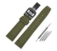 NBCNZCTSAS Nylon Waterproof Warchband Fit For Universal Fit For Pilot Fit For Portuguese Canvas back Leather men's Watch Strap Army Green 20 21MM 22MM Bracelet(Green-black-B,22mm)