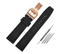 NBCNZCTSAS Nylon Waterproof Warchband Fit For Universal Fit For Pilot Fit For Portuguese Canvas back Leather men's Watch Strap Army Green 20 21MM 22MM Bracelet(Black-rose gold-B,21mm)