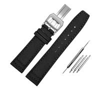 NBCNZCTSAS Nylon Waterproof Warchband Fit For Universal Fit For Pilot Fit For Portuguese Canvas back Leather men's Watch Strap Army Green 20 21MM 22MM Bracelet(Black-silver-B,21mm)