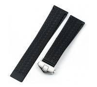 NBCNZCTSAS Silicone rubber Black Watchband 22mm watch belt Fit For TAG strap Fit For CARRER F1 Fit For Heuer band butterfly buckle DRIVE TIMER Soft Bracelet(Black-silver)