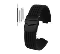 NBCNZCTSAS Silicone rubber watch strap 16mm 18mm 20mm 22mm 24mm universal black blue Double safety buckle stripe unisex watchband bracelet(Black-Black,18mm)